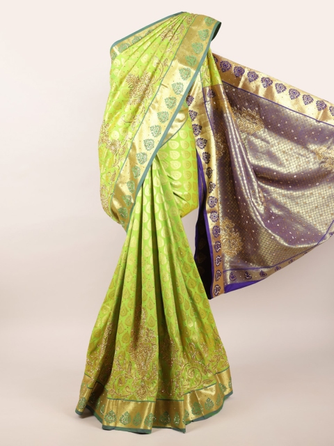 

Pothys Green & Gold Ethnic Motifs Sequinned Pure Silk Kanjeevaram Saree