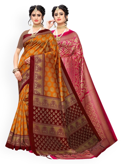 

KALINI Yellow & Pink Pack of 2 Ethnic Motifs Art Silk Sarees