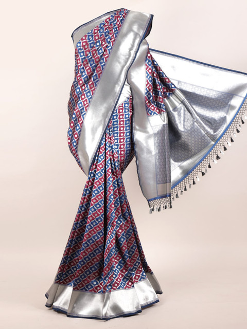 

Pothys Blue & Silver Woven Design Zari Pure Silk Saree