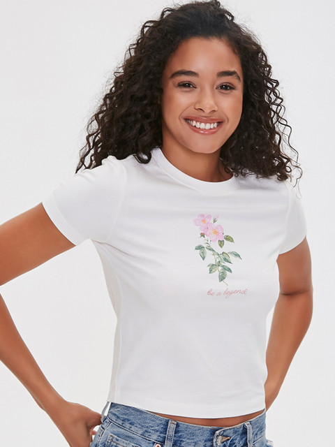 

FOREVER 21 White Floral Regular Top