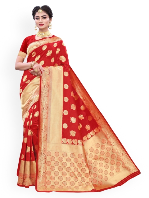 

KALINI Red & Gold Ethnic Motifs Poly Silk Jacquard Banarasi Saree