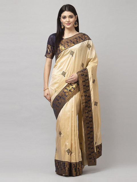 

KALINI Cream Ethnic Motifs Embroidered Heavy Work Saree