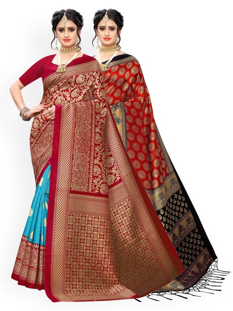 

KALINI Red & Blue Pack of 2 Ethnic Motifs Art Silk Sarees