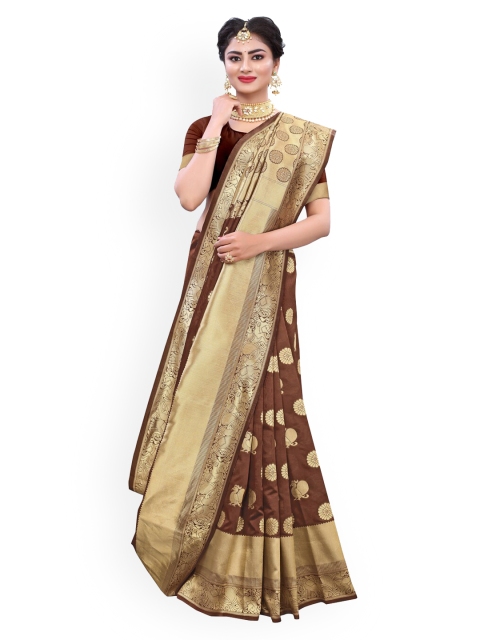 

KALINI Coffee Brown Ethnic Motifs Embroidered Banarasi Saree