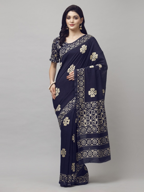 

KALINI Navy Blue Ethnic Motifs Embroidered Saree