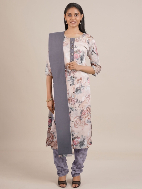 

Pothys Women Cream & Grey Printed Unstitched Dress Material