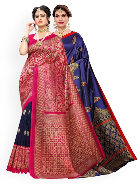 

KALINI Navy Blue & Pink Pack of 2 Ethnic Motifs Art Silk Saree