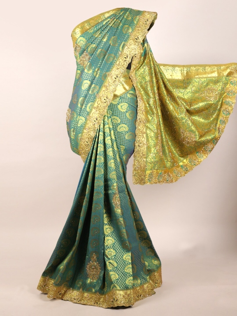 

Pothys Green Woven Design Beads and Stones Pure Silk Heavy Work Kanjeevaram Saree