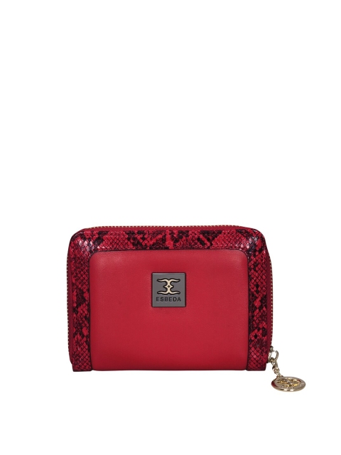 

ESBEDA Women Red & Black Animal Printed Zip Around Wallet