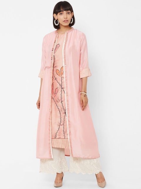 

ZOLA Women Peach Floral Printed Floral Two-Layered Kurta with a Long Jacket