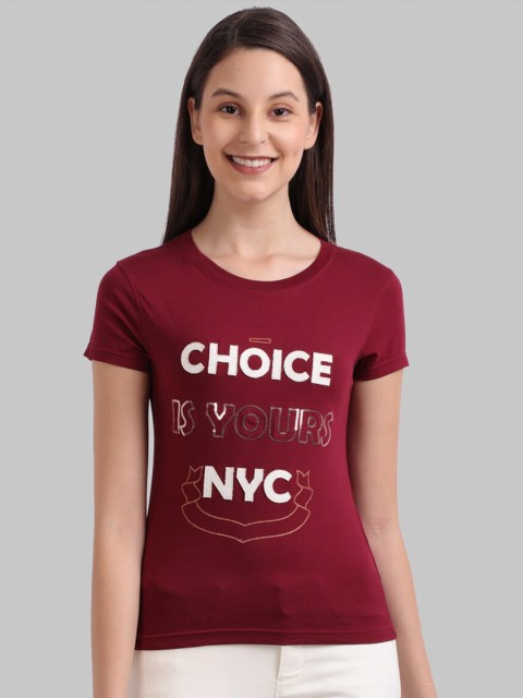 

Parx Women Maroon Applique & Sequinned Round Neck T-Shirt