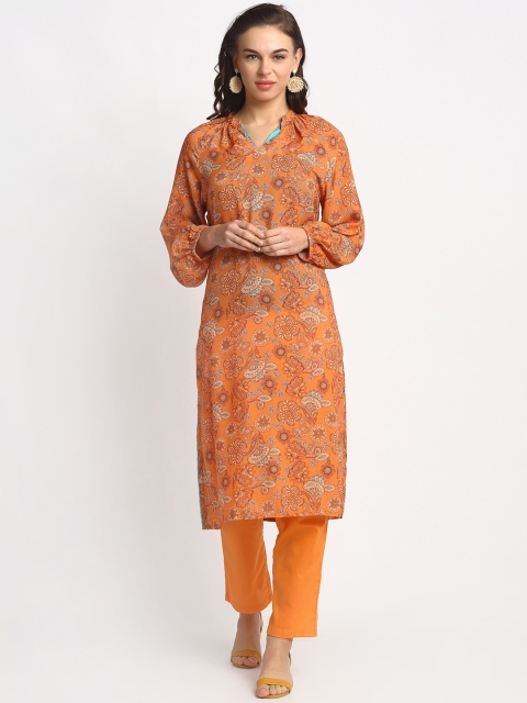 

REME Women Orange Ethnic Motifs Printed Kurta