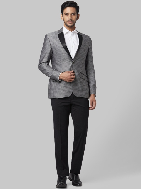 

Park Avenue Men Grey & Black Self-Design Super Slim-Fit Single-Breasted Two-Piece Party Suit