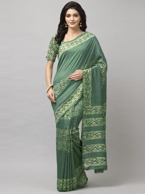 

KALINI Green Ethnic Motifs Zari Heavy Work Saree