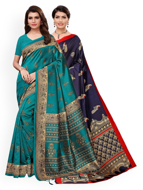 

KALINI Green Ethnic Motifs Embroidered Art Silk Saree