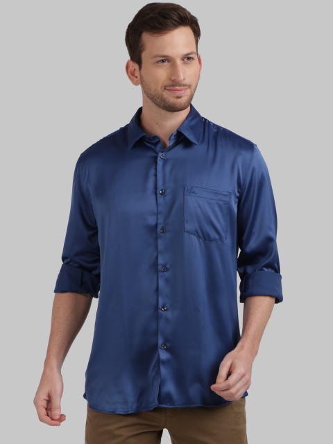 

Parx Men Blue Solid Slim Fit Casual Satin Shirt