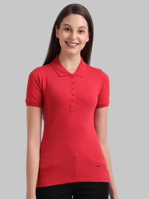 

Parx Women Red Solid Polo Collar T-Shirt
