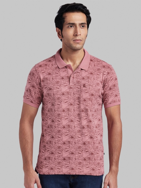 

Parx Men Red Floral Cotton Polo Collar T-shirt