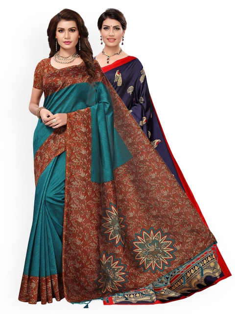 

KALINI Blue & Maroon Pack of 2 Ethnic Motifs Art Silk Sarees