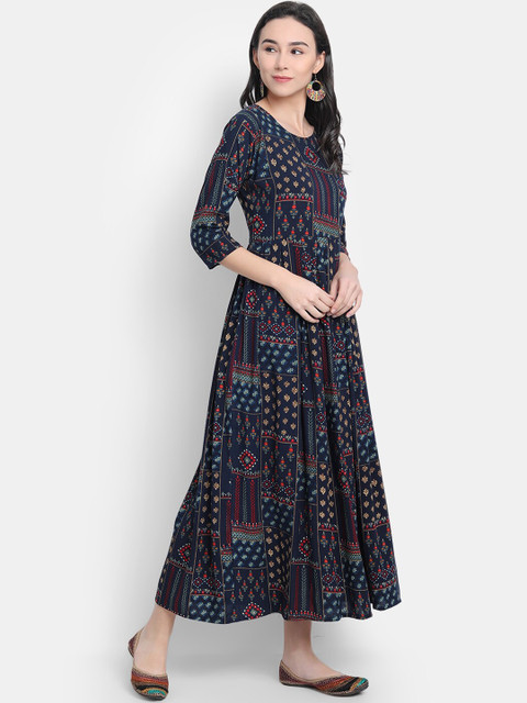 

Ethnic basket Navy Blue Ethnic Maxi Dress