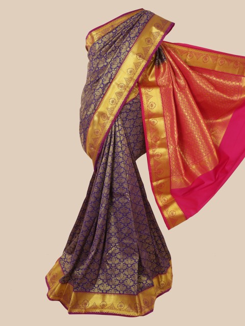 

Pothys Violet & Gold Ethnic Motifs Zari Pure Silk Kanjeevaram Saree