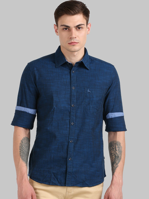 

Parx Men Blue Slim Fit Solid Casual Shirt