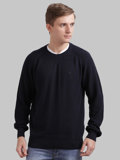 

Parx Men Navy Blue Solid Pullover Sweater