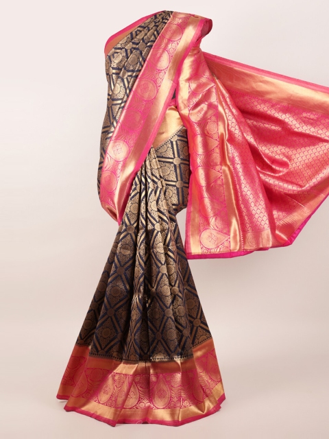 

Pothys Navy Blue & Pink Woven Design Zari Pure Silk Banarasi Saree