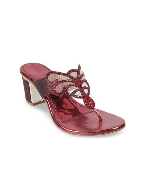 

Metro Maroon Embellished Ethnic Block Heels
