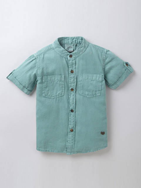 

Ed-a-Mamma Boys Teal Regular Fit Solid Casual Shirt
