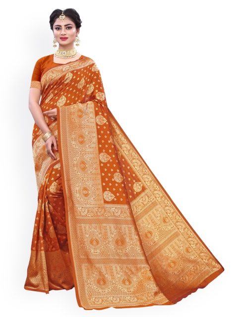KALINI Orange Ethnic Motifs Zardozi Heavy Work Banarasi Saree
