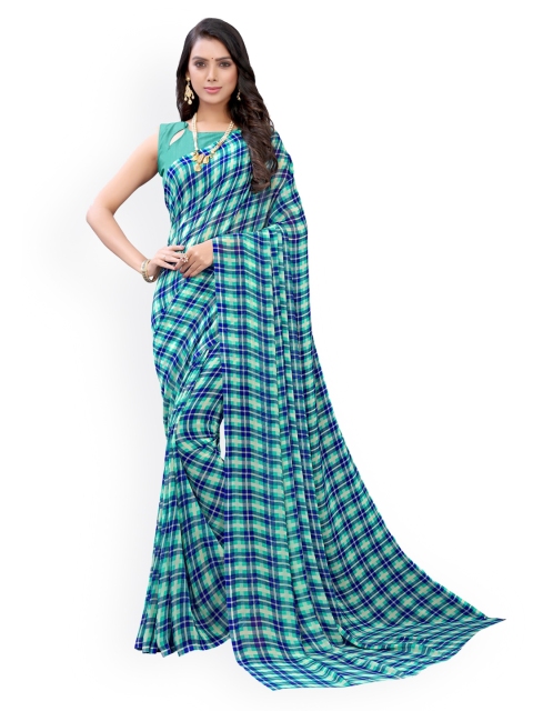 

KALINI Sea Green Checked Embroidered Pure Georgette Saree