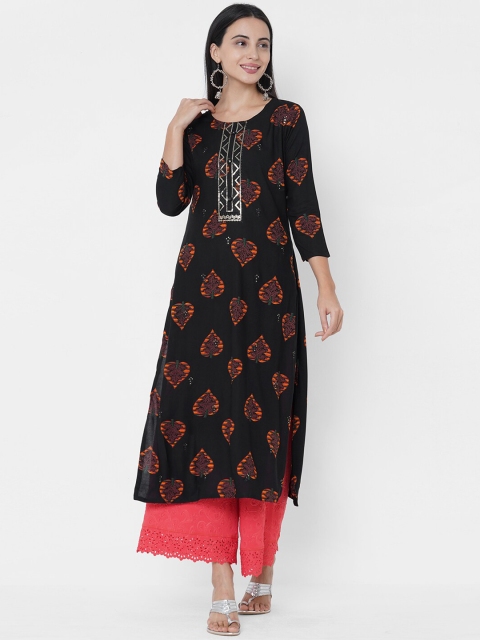 

FASHOR Women Black Ethnic Motifs Printed Kurta