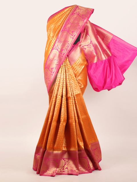 

Pothys Mustard Yellow & Pink Woven Design Zari Pure Silk Saree