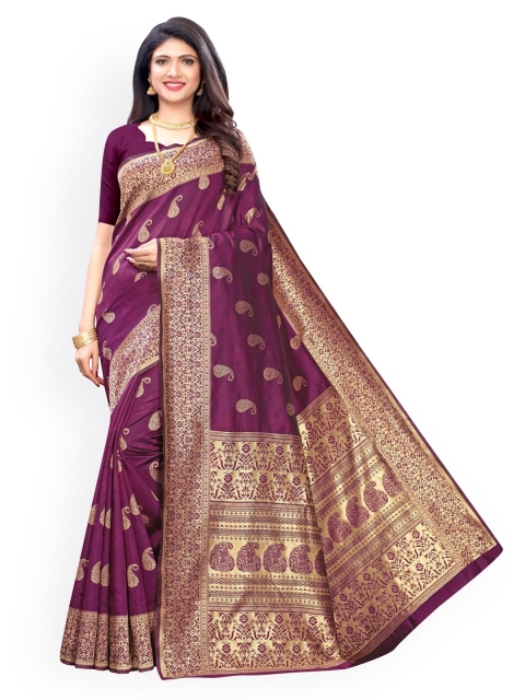 

KALINI Purple & Golden Ethnic Motifs Banarasi Saree