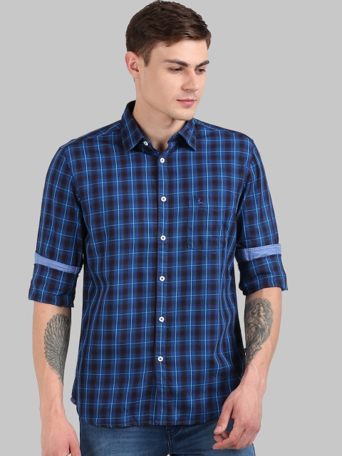 

Parx Men Blue Slim Fit Checked Cotton Casual Shirt