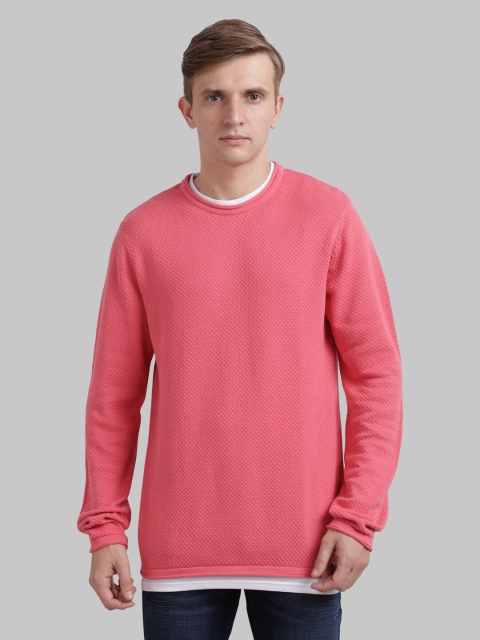 

Parx Men Pink Self Design Pullover Sweater