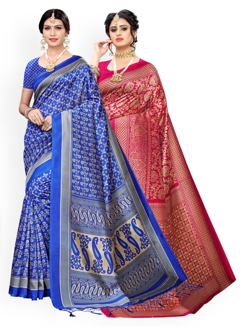 

KALINI Pack Of 2 Blue & Pink Ethnic Motifs Zari Art Silk Sarees