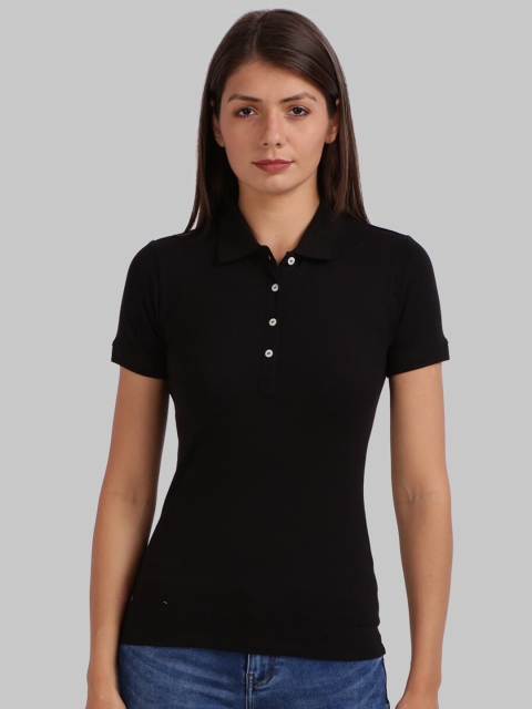 

Parx Women Black Solid Polo Collar T-Shirt