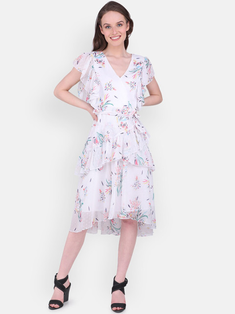 

MARC LOUIS White Floral Chiffon Midi Dress