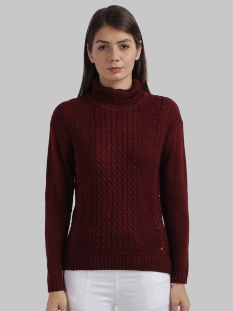 

Parx Women Maroon Self Design Pullover Sweater