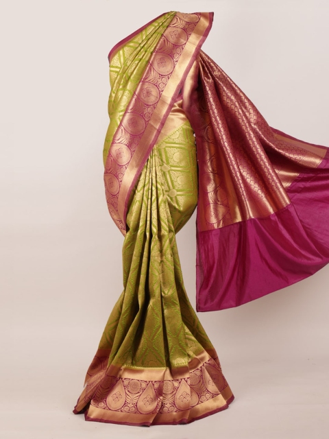 

Pothys Green & Purple Woven Design Zari Pure Silk Banarasi Saree