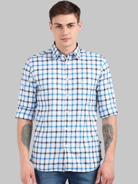 

Parx Men Blue & White Checked Slim Fit Casual Shirt