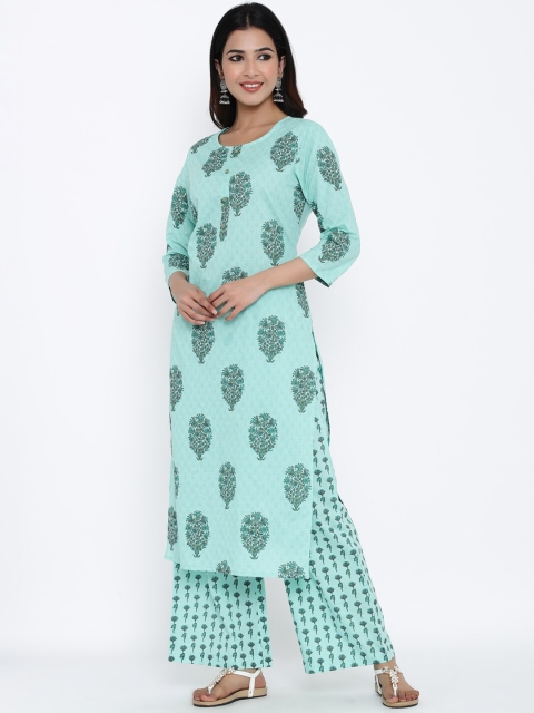 

kipek Women Blue Ethnic Motifs Printed Pure Cotton Kurta with Palazzos