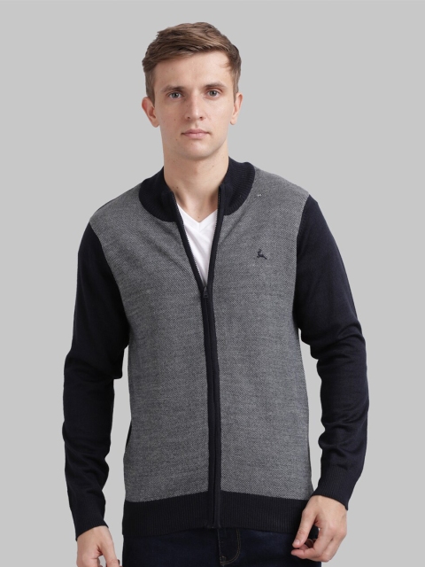 

Parx Men Navy Blue Colourblocked Front-Open Sweater