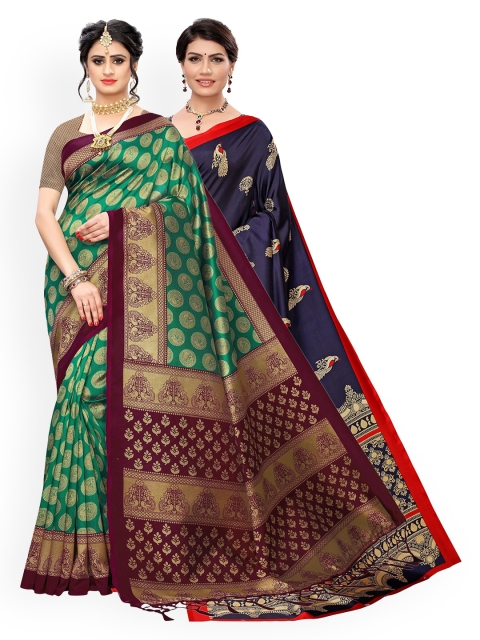 

KALINI Green Ethnic Motifs Embroidered Art Silk Saree