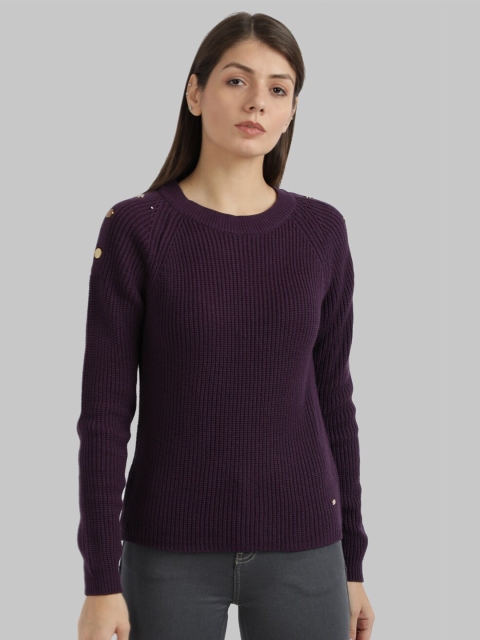

Parx Women Purple Ribbed Pullover Sweater