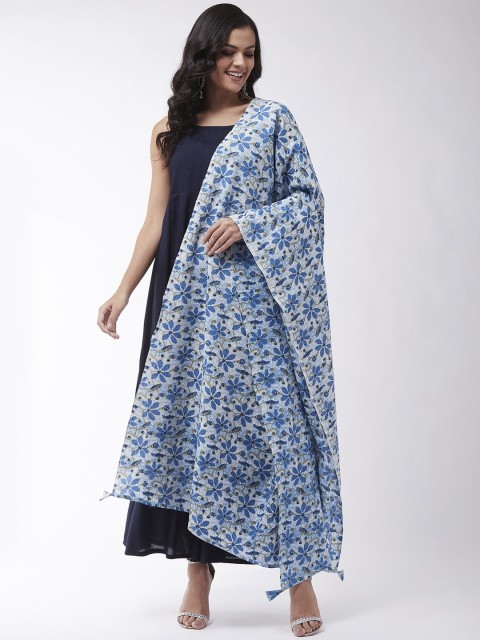 

InWeave Women Navy Blue Printed Empire Kurta with Trousers & Dupatta