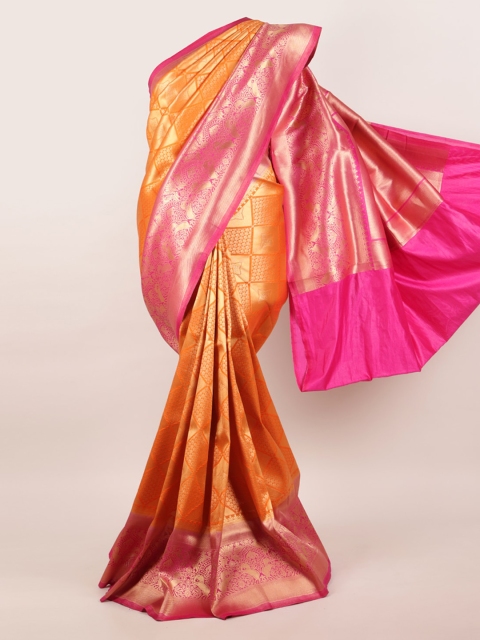 

Pothys Mustard Yellow & Pink Woven Design Zari Pure Silk Saree