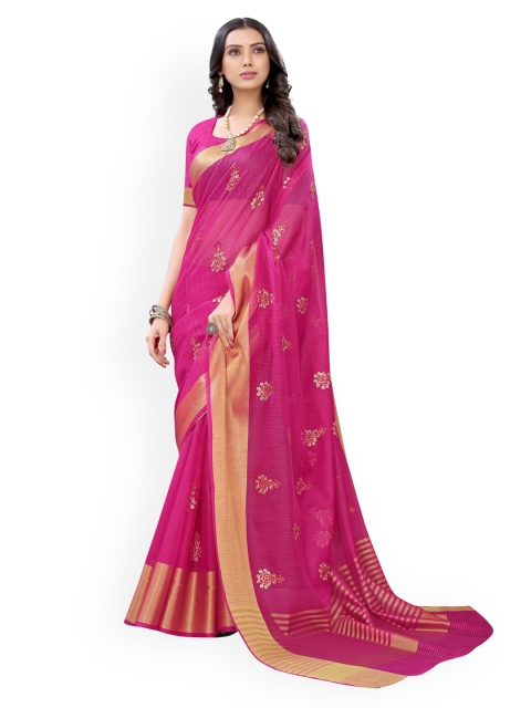 

KALINI Pink Ethnic Motifs Embroidered Saree